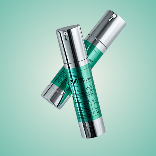 VT PDRN Reedle Shot 300 bottles displayed together on green background – collagen-boosting skincare treatment