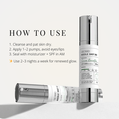 VT Reedle Shot 300 usage guide – apply 1–2 pumps at night for smooth, renewed glow.